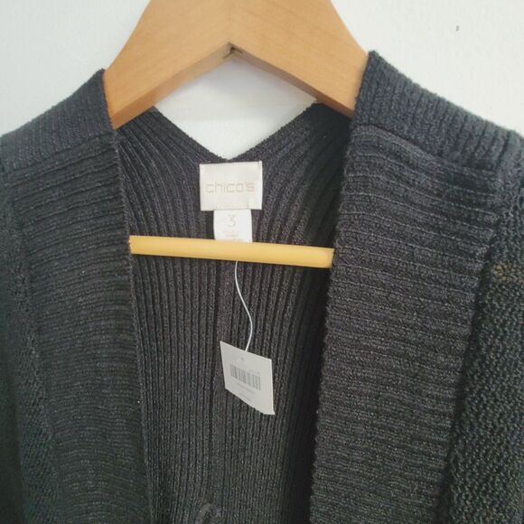 Chico's womens lace open cardigan sweater Black size 3 - Picture 3 of 12